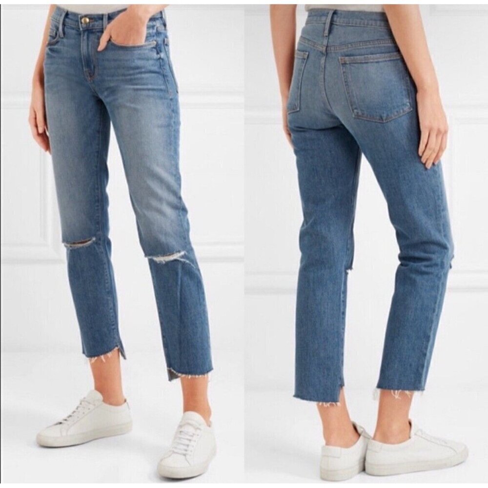 Frame Denim Womens Le High Straight Jeans Sz 25 Arrington Distressed Stepped Hem
